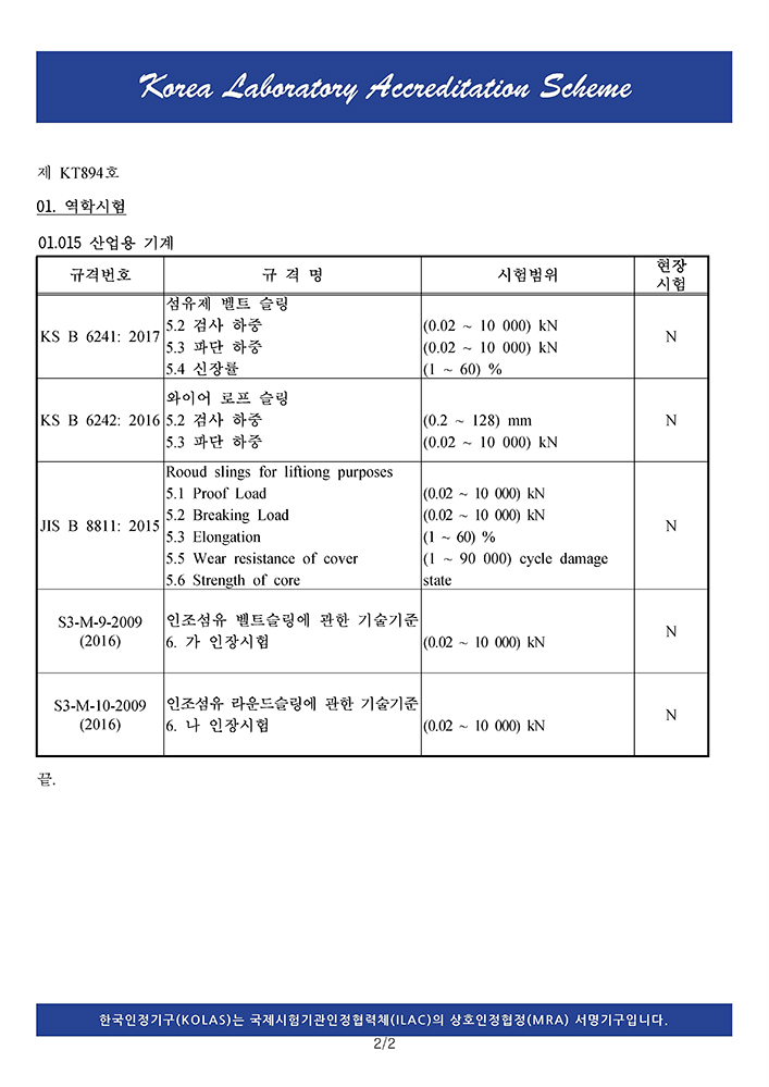 KOLAS 试验项目